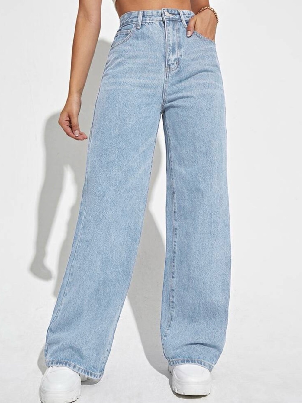 SHEIN Light Blue Wide Leg Women's Jeans